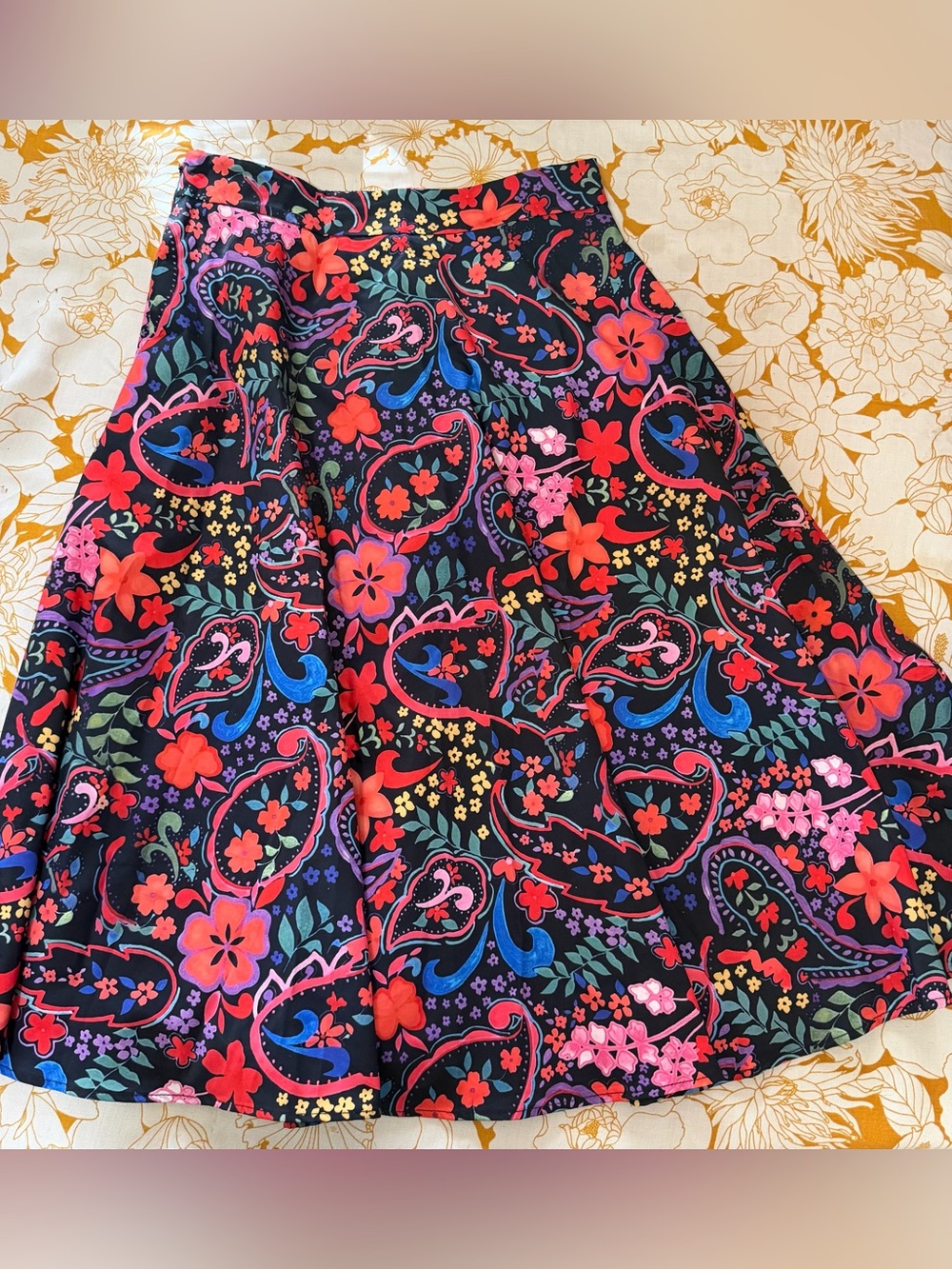Women’s Black Floral Paisley A-Line Skirt